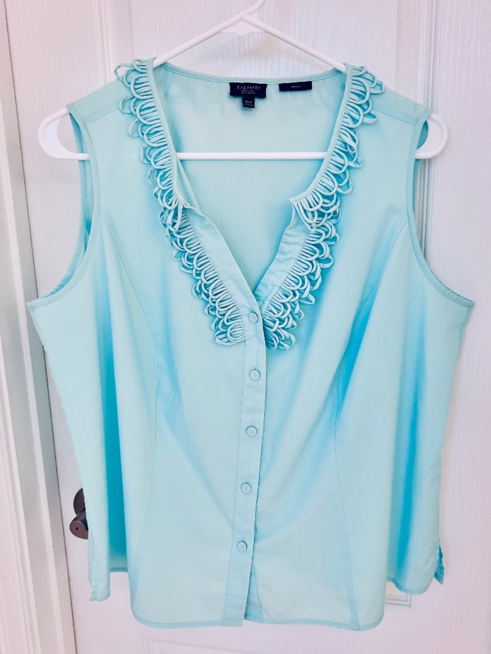 Talbots Ruffle Neck Sleeveless Button Down Shirt, Size 14W